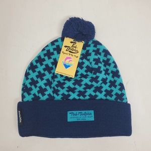Pink Dolphin Infinite Cross Pom Beanie Hat Aqua Navy